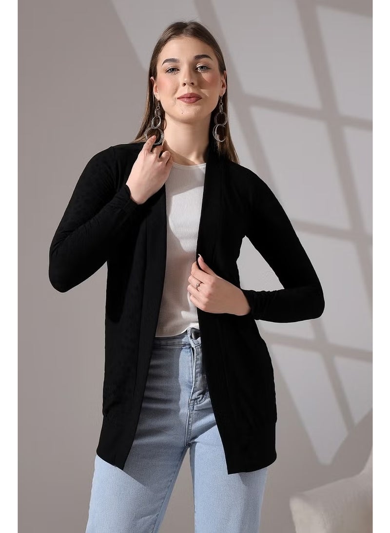 Poem Women's Long Sleeve Collar and Armband Detailed Polka Dot Jacquard Flexible Combed Cotton Long Cardigan & Hijab Cardigan - Image 5